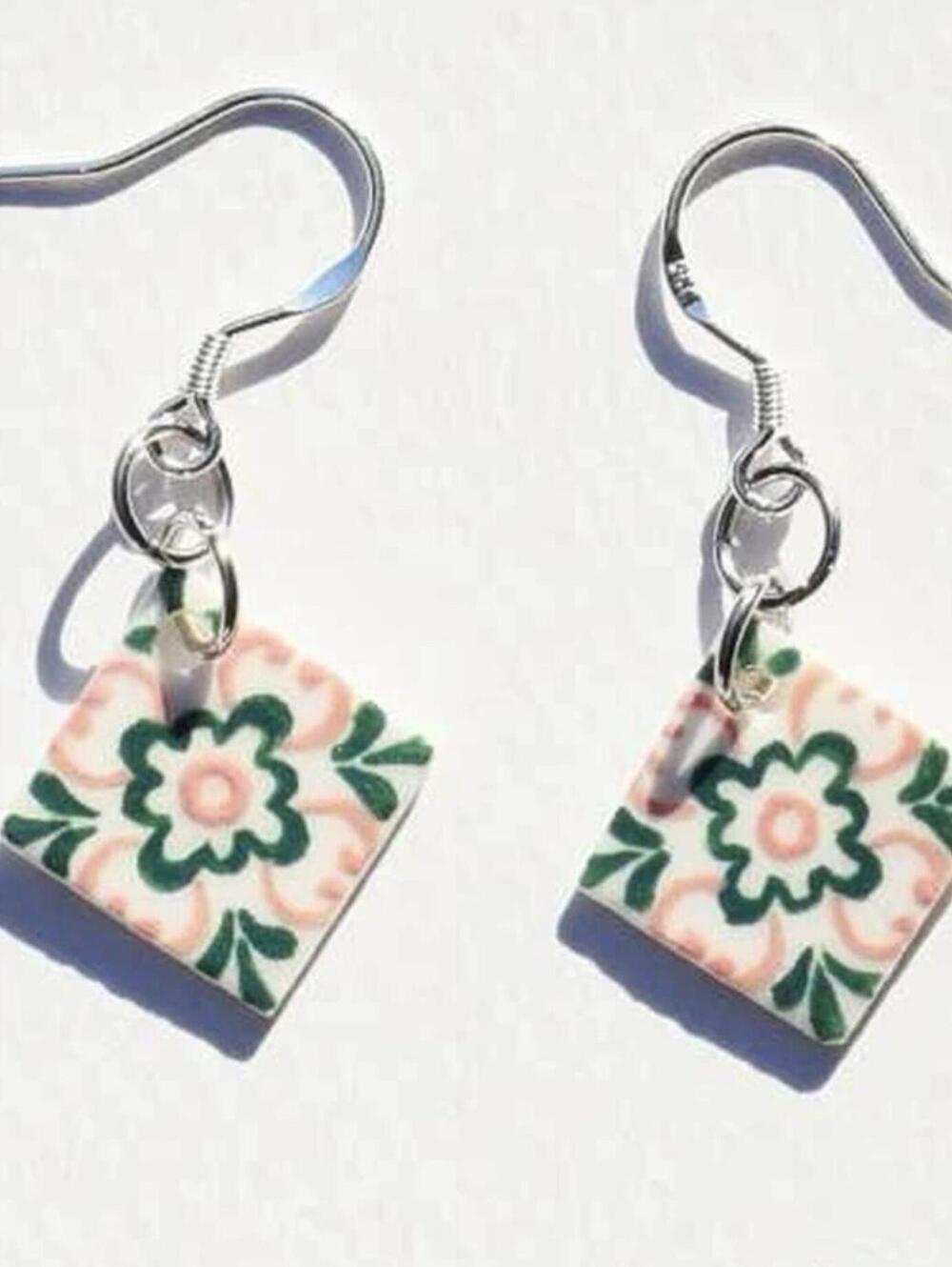 Thailand Phuket Tile Earrings for Women Dangle Earrings, Handmade